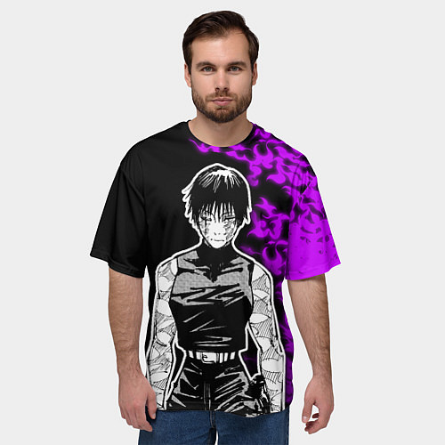 Мужская футболка оверсайз Маки Зенин и фиолетовый огонь - Магическая битва / 3D-принт – фото 3