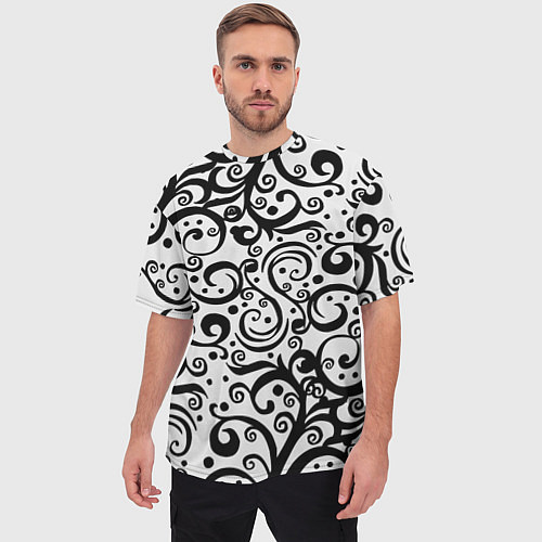 Мужская футболка оверсайз Чёрный кружевной узор / 3D-принт – фото 3