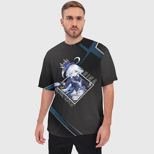 Мужская футболка оверсайз Фурина в ромбе / 3D-принт – фото 3