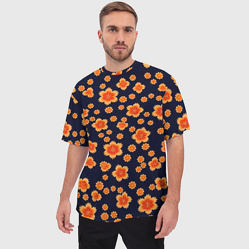Мужская футболка оверсайз Арт цветочный узор / 3D-принт – фото 3
