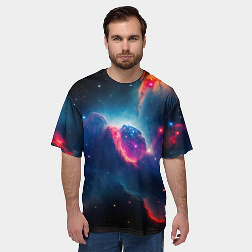 Мужская футболка оверсайз Арт яркий космос / 3D-принт – фото 3
