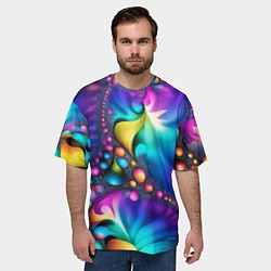 Футболка оверсайз мужская Розово синий фрактал, цвет: 3D-принт — фото 2