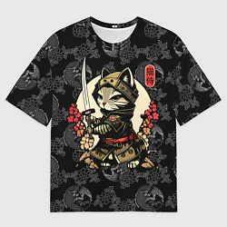 Футболка оверсайз мужская Кот - японский самурай, цвет: 3D-принт