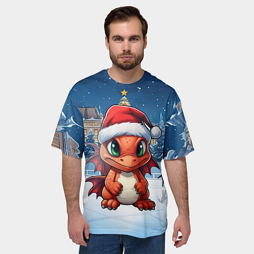 Мужская футболка оверсайз Маленький дракон зимнего чуда / 3D-принт – фото 3