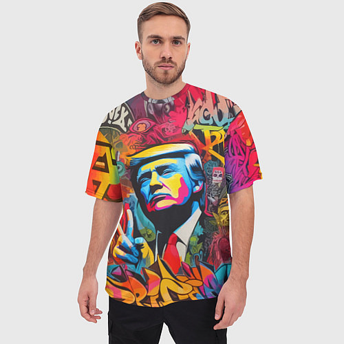 Мужская футболка оверсайз Дональд Трамп - граффити - нейросеть / 3D-принт – фото 3