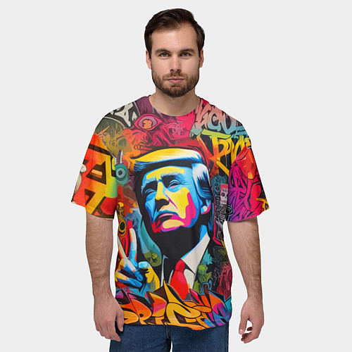 Мужская футболка оверсайз Дональд Трамп - граффити - нейросеть / 3D-принт – фото 3