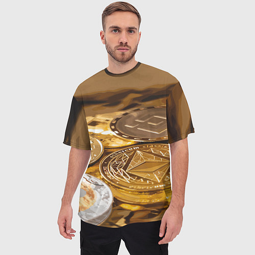 Мужская футболка оверсайз Виртуальные монеты / 3D-принт – фото 3