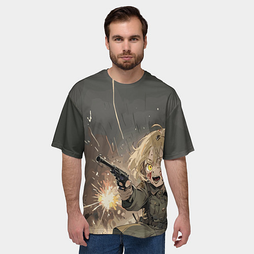 Мужская футболка оверсайз Девушка с пистолетом / 3D-принт – фото 3