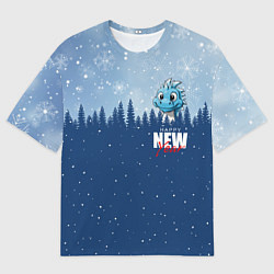Футболка оверсайз мужская Дракон в зимнем лесу, цвет: 3D-принт
