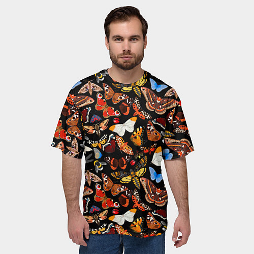 Мужская футболка оверсайз Разноцветные тропические бабочки / 3D-принт – фото 3