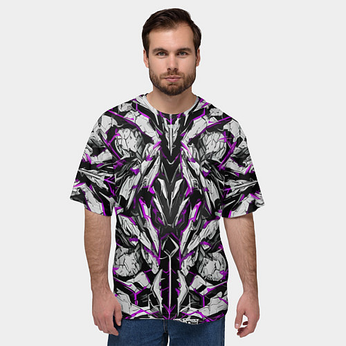 Мужская футболка оверсайз Фиолетовая кибернетическая броня / 3D-принт – фото 3
