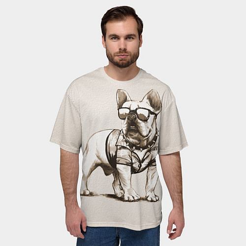Мужская футболка оверсайз Французский бульдог в очках и рубашке / 3D-принт – фото 3