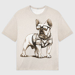 Футболка оверсайз мужская Французский бульдог в очках и рубашке, цвет: 3D-принт