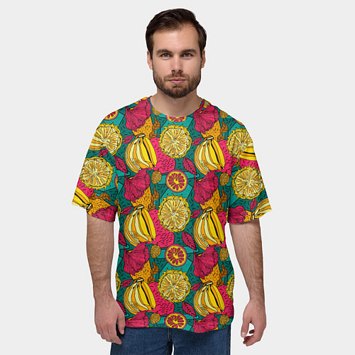 Мужская футболка оверсайз Банановые грозди / 3D-принт – фото 3