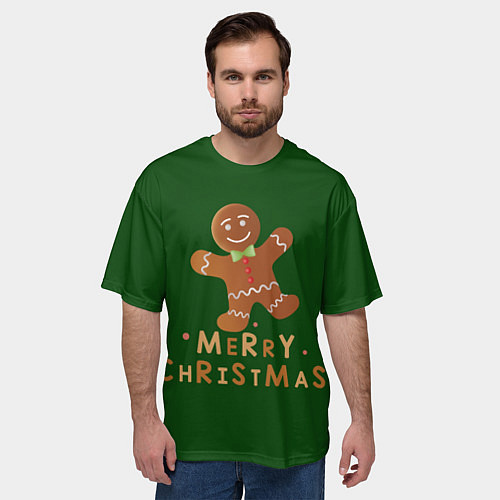 Мужская футболка оверсайз Пряничный человечек желает счастливого рождества / 3D-принт – фото 3