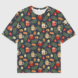 Футболка оверсайз мужская Новогодние напитки, цвет: 3D-принт