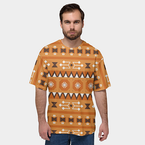 Мужская футболка оверсайз Brown tribal geometric / 3D-принт – фото 3