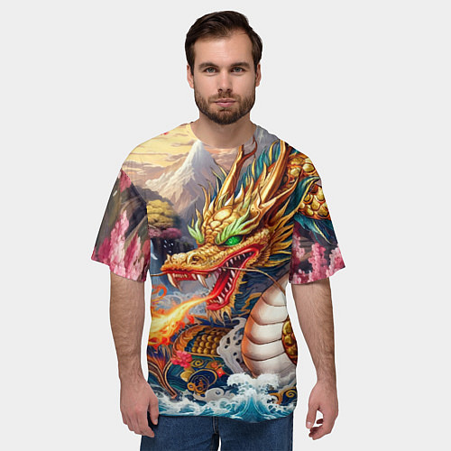 Мужская футболка оверсайз Dragon tattoo - irezumi / 3D-принт – фото 3