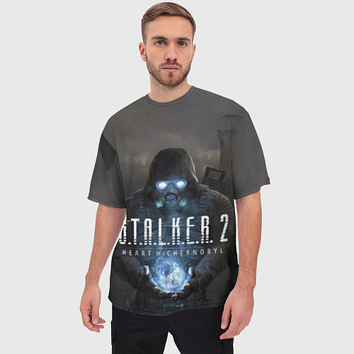 Мужская футболка оверсайз STALKER 2 одиночка с артефактом / 3D-принт – фото 3