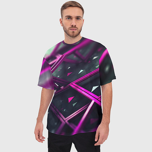 Мужская футболка оверсайз Фиолетовая абстрактная конструкция / 3D-принт – фото 3
