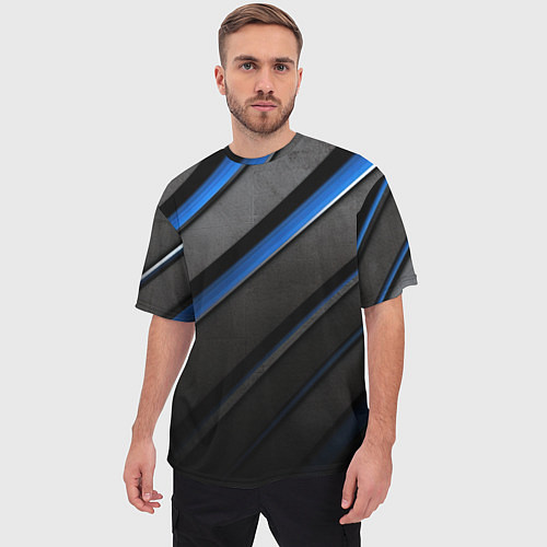 Мужская футболка оверсайз Black blue lines / 3D-принт – фото 3