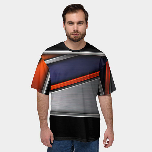 Мужская футболка оверсайз Blue black red / 3D-принт – фото 3