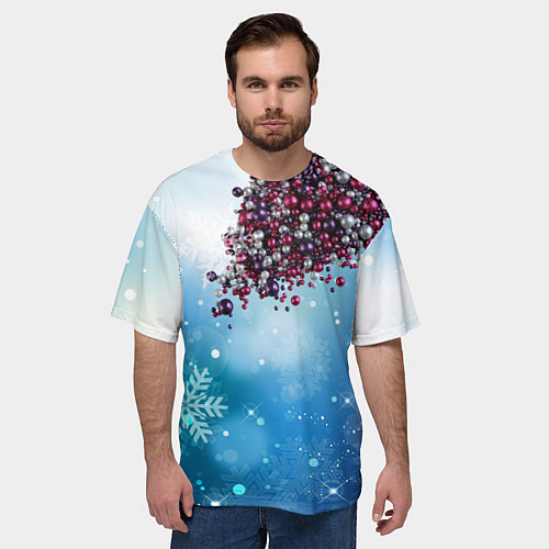 Мужская футболка оверсайз Цунами из новогодних шариков / 3D-принт – фото 3