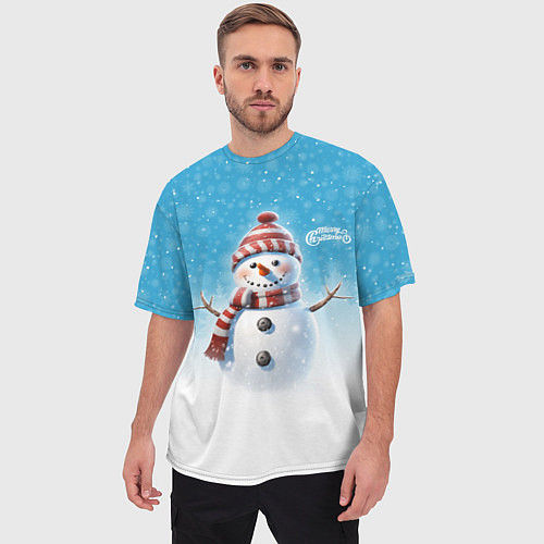 Мужская футболка оверсайз Веселый снеговичок / 3D-принт – фото 3