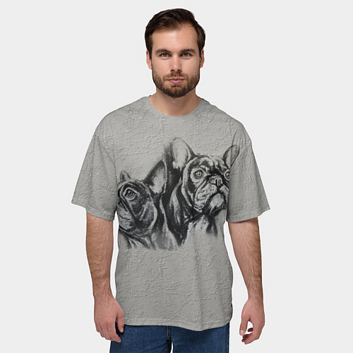 Мужская футболка оверсайз Французские бульдоги пара / 3D-принт – фото 3