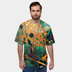 Футболка оверсайз мужская Вдохновение Климтом - изумрудная абстракция с круг, цвет: 3D-принт — фото 2