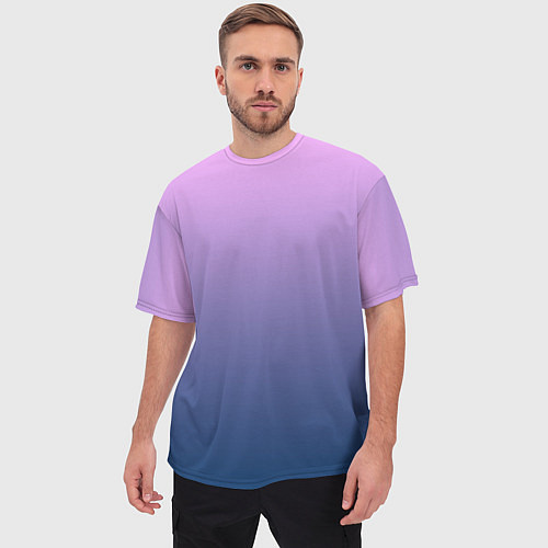 Мужская футболка оверсайз Рассвет розовый и синий градиент 3d / 3D-принт – фото 3