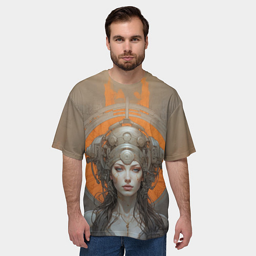 Мужская футболка оверсайз Девушка в футуристичном шлеме / 3D-принт – фото 3