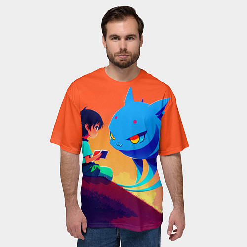 Мужская футболка оверсайз Анимэ девочка и ее друг / 3D-принт – фото 3
