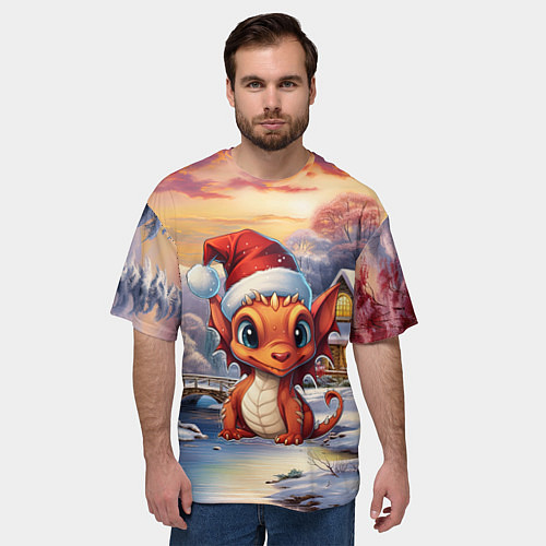 Мужская футболка оверсайз Дракон снегозавр / 3D-принт – фото 3