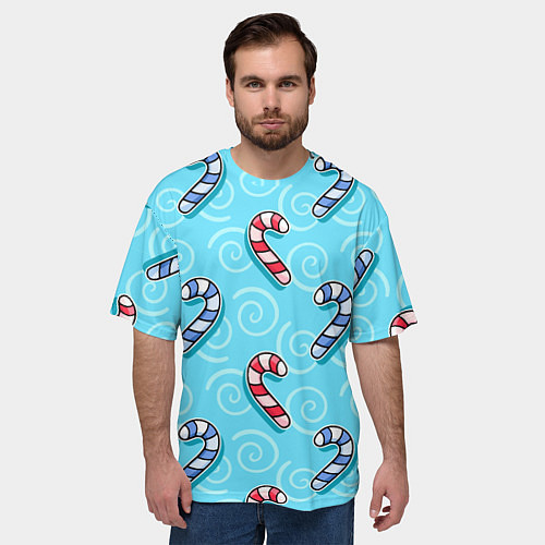Мужская футболка оверсайз Новогодний леденец трость / 3D-принт – фото 3
