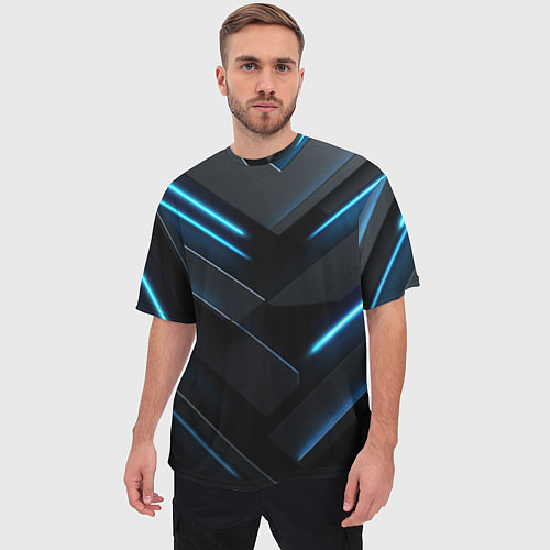 Мужская футболка оверсайз Оттенки синего абстракт / 3D-принт – фото 3