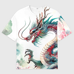 Футболка оверсайз мужская Акварельный японский дракон, цвет: 3D-принт