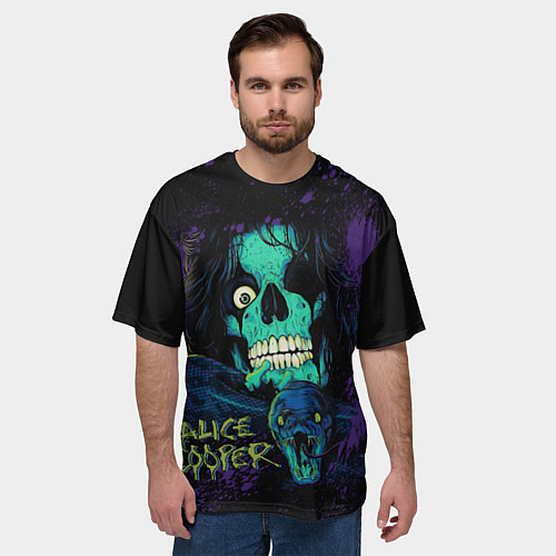 Мужская футболка оверсайз Alice Cooper snake / 3D-принт – фото 3