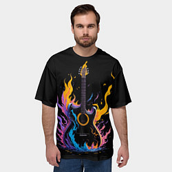 Футболка оверсайз мужская Гитара в неоновом огне, цвет: 3D-принт — фото 2