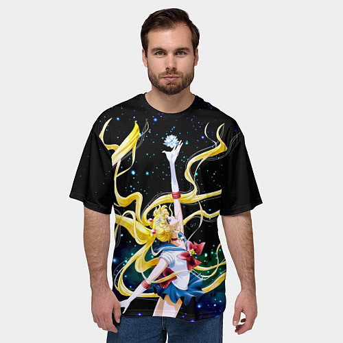 Мужская футболка оверсайз Сейлор Мун - космос / 3D-принт – фото 3