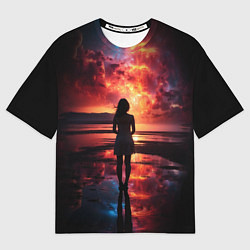 Футболка оверсайз мужская Девушка на закате - космос, цвет: 3D-принт