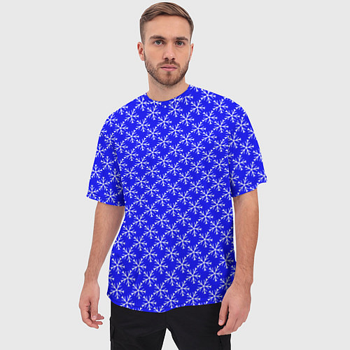 Мужская футболка оверсайз Паттерн снежинки синий / 3D-принт – фото 3