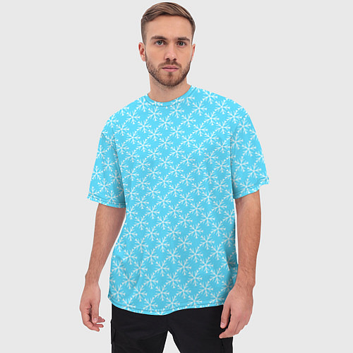 Мужская футболка оверсайз Паттерн снежинки голубой / 3D-принт – фото 3