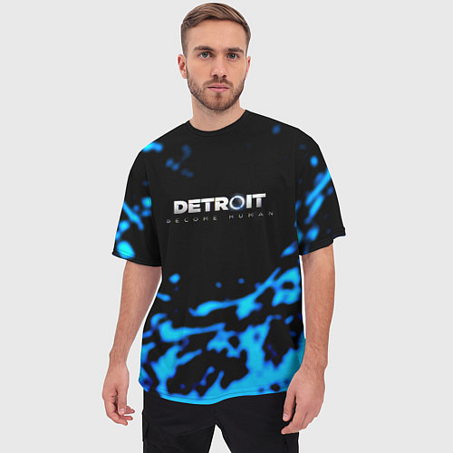 Мужская футболка оверсайз Detroit become human голубая кровь / 3D-принт – фото 3