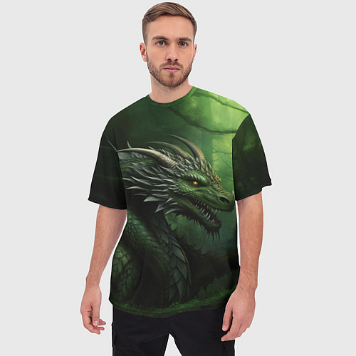 Мужская футболка оверсайз Зеленый дракон символ 2024 / 3D-принт – фото 3