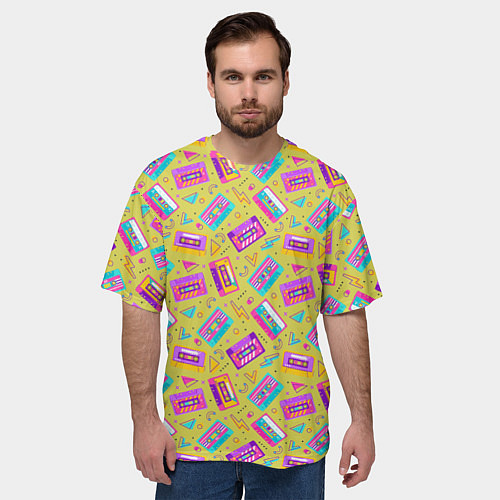 Мужская футболка оверсайз Магнитофонные кассеты / 3D-принт – фото 3