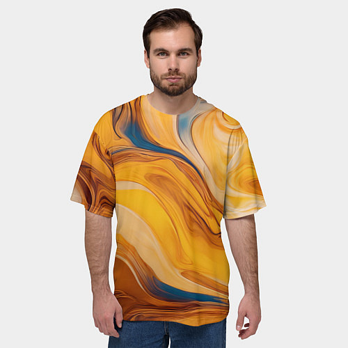 Мужская футболка оверсайз Жидкая золотая текстура - нейросеть / 3D-принт – фото 3