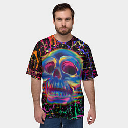 Футболка оверсайз мужская Расплавленный череп с брызгами краски, цвет: 3D-принт — фото 2