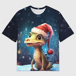 Футболка оверсайз мужская Дракон в новогодней шапочке, цвет: 3D-принт
