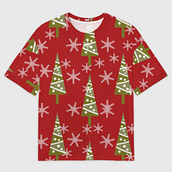 Футболка оверсайз мужская Елочка со снежинками, цвет: 3D-принт